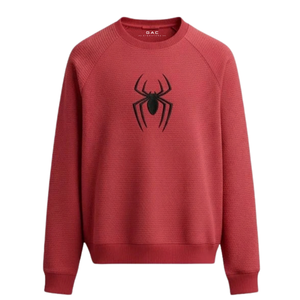 เสื้อสเวตเชิ้ตแขนยาวคอกลมทรงแร็กแลนสำหรับผู้ชาย ผ้ามีเท็กซ์เจอร์ ลายกราฟิกแมงมุม ปลายแขนและชายเสื้อแบบริบ ขายส่งเสื้อผ้าลำลอง - Product Image 3