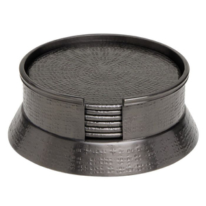 Texture Design Metal Coasters <b>Grey</b> Antique Finished <b>Round</b> Shape for Home & Hotels Tabletop Tea & <b>Coffee</b> Serving Coaster - Product Image 1