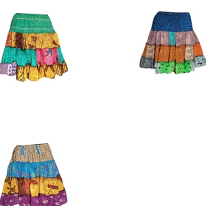 Falda Sari Bohemia moderna india, minifalda informal de seda de estilo Vintage, tela transpirable ecológica, diseño recto de cintura Natural - Product Image 1