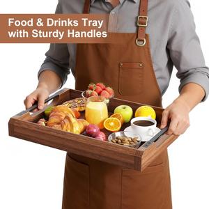 Plateau de service et de rangement en bois massif de qualité supérieure avec poignées latérales en métal, finition lisse, pour cuisine, salle à manger, table basse, décoration intérieure - Product Image 5