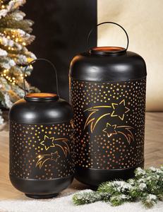 Portavelas hecho a mano de hierro de doble tono recortado de estrella marroquí y FAROL DE Navidad para decoración del hogar con vela votiva incluida - Product Image 2