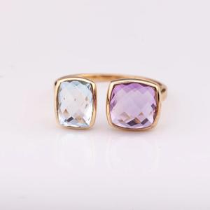 Bague en argent sterling 925 de qualité supérieure en or 14 carats et plaqué rhodium, topaze bleue naturelle et améthyste, bague fine en diamant pour cadeaux de fête - Product Image 4