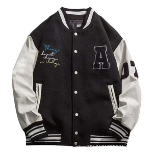 เสื้อแจ็กเก็ตเบสบอลวิทยาลัยสำหรับผู้ชายเสื้อแจ็กเก็ตบอมเบอร์แจ็คเก็ตแขนหนังมีตัวอักษรเลตเทอร์แมนขายส่ง - Product Image 1