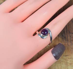 Bague en argent sterling 925 avec pierre précieuse ronde en améthyste, cadeau pour femme - Product Image 3