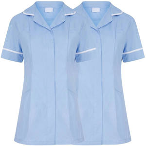 Uniforme d'hôpital pour femmes personnalisé en gros hauts d'allaitement col rabattu avec passepoil blanc haut tunique d'infirmière de soins de santé - Product Image 1