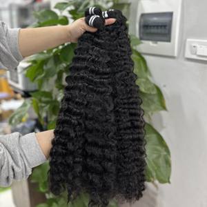 Vente en gros, extension de cheveux humains vierges à cuticule alignée super double épaisseur, ondulés, bouclés, donneur unique, couleur noire naturelle Fumi - Product Image 3