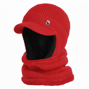 Gorro de Invierno Rojo Festivo de Punto con Visera, Gorro de Lana Cálido con Forro Polar, Bufanda, Conjunto de Regalo de Navidad, Accesorios para Esquí al Aire Libre - Product Image 1