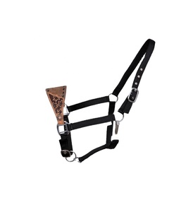 New Arrived Adjustable Black Nylon Rope <b>Halter</b> With Leather Nose & Black Buck Stitch Work Top Supplier Wholesale Manufacturer - Product Image 2