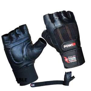 Gants de musculation en cuir noir avec support de poignet respirant, fermeture à boucle et crochet, pour la musculation en salle de sport - Product Image 1