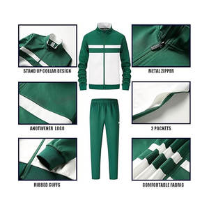 ชุดวอร์มผ้าฝ้ายขนแกะสองชิ้นสำหรับผู้ชายชุดวิ่งออกกำลังกายแบบซิปมีโลโก้ตามสั่ง - Product Image 3