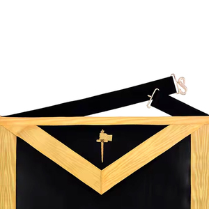 Custom Embroidered Masonic Apron Black with Gold Crown and Square Design Classical Style <b>Sew</b>-On Badge for Garment Use - Product Image 3