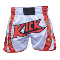 Özel Muay Thai boks profesyonel şort eğitim ve rekabet için işlemeli Logo ile saten mücadele şort