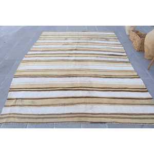 พรมวินเทจขนาด 6.5x9.3 ฟุต สีน้ำตาลลายดอกไม้ พรมขนสัตว์ตุรกี - Product Image 1