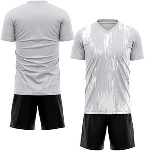 Conjunto de Camiseta de Fútbol Personalizada para Hombre, Blanca y Negra, Sublimada, Cuello en V, Absorbe la Humedad, Manga Corta, Ajuste Atlético, para Todas las Temporadas - Product Image 1