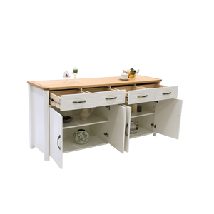 Modern <b>White</b> Sideboard <b>Cabinet</b> with Wood Top and Brass Handles for Kitchen <b>Storage</b> - Product Image 4