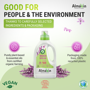 Suavizante de Telas Ecológico AlmaWin Brand Highlight con Aroma a Lavanda, 750 ml, 30 Lavados, Aceites Esenciales, Fragancia para Ropa, Detergente Líquido para Lavandería - Product Image 2