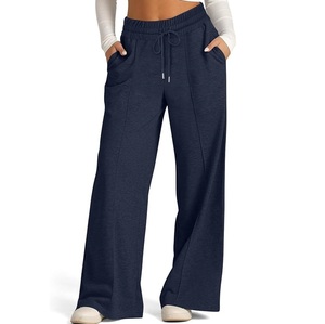 Jogging évasé décontracté de haute qualité personnalisé OEM Pantalon de survêtement Ceinture élastique Pantalon de survêtement évasé empilé à bas prix pour femme - Product Image 3