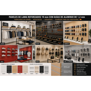 Panneaux de mur à lamelles renforcés noirs de 19 mm avec inserts en aluminium naturel de 1,2 mm 1200x1200 mm Fabriqués en Espagne Catégorie de produit Panneaux d'affichage - Product Image 5