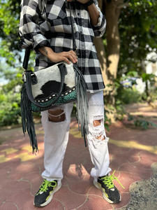 Nuevo bolso de cuero de piel de vaca con estampado en relieve a mano occidental Real, bolso elegante para mujer y bolso de mano de piel pintado a mano, Conjunto Combinado único - Product Image 3