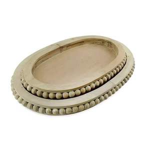 Plateau perlé en bois plateaux de Table basse décoratifs en bois décor de ferme perle plateau ottoman rond - Product Image 1