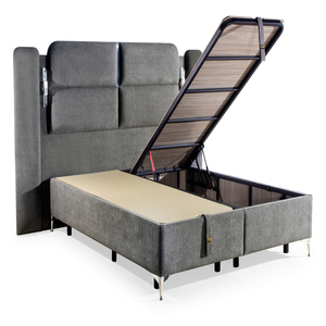 Base de Cama Moderna de Lujo Tapizada en Terciopelo con Sistema Hidráulico de Elevación y Almacenamiento Debajo de la Cama - Product Image 3