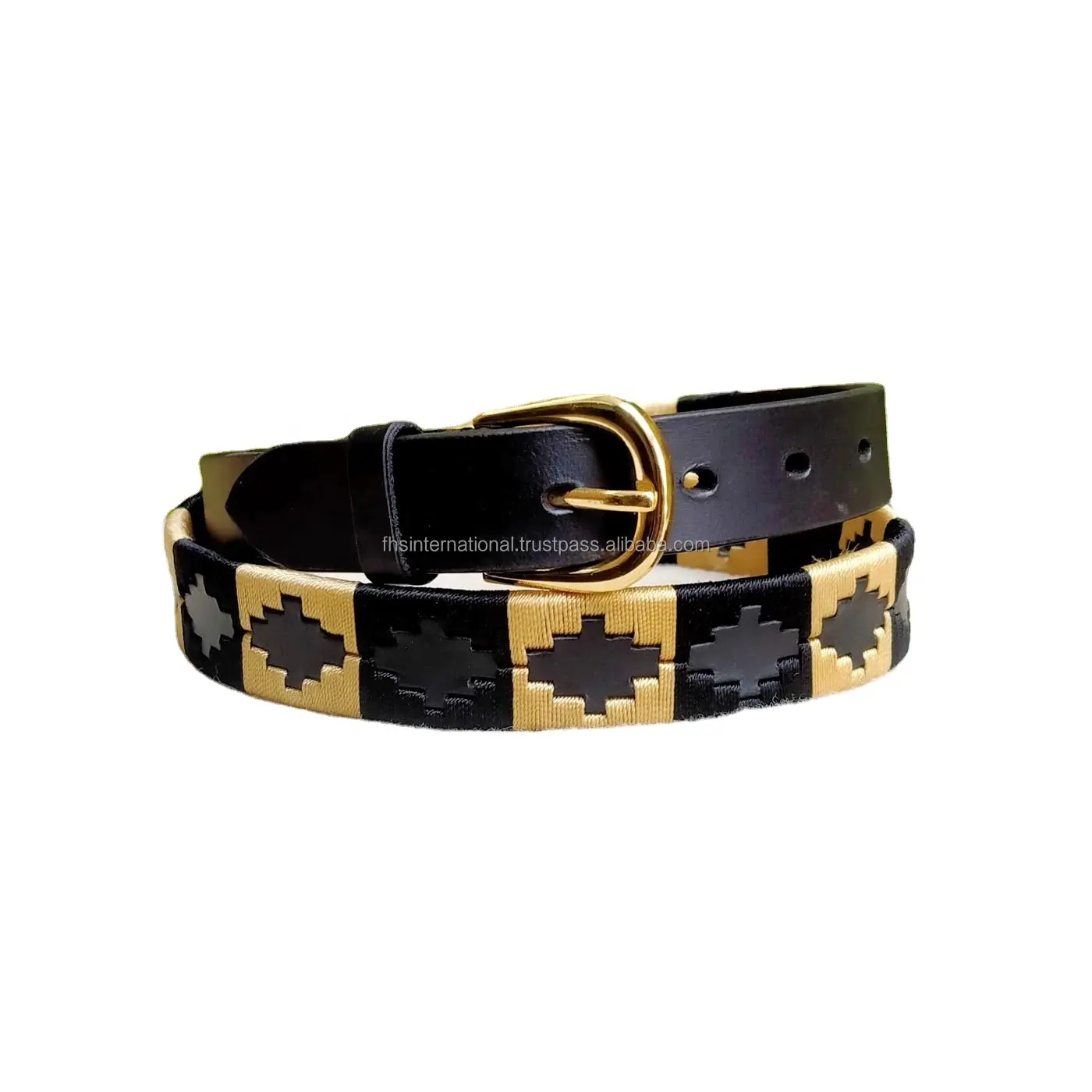 Trendy - Black - Gold - Leather Polo Belt - Zinc Alloy - Gold Buckle - Hand Stitched