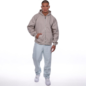 Personalized Embroidered Oversized Zipper <b>Hoodie</b> Fleece Heavyweight Winter Streetwear Drop Shoulder Men Plus Size Zipper <b>Hoodie</b> - Product Image 4