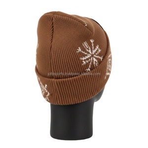 Gorro de Punto Acrílico Elástico de Alta Calidad para Mujer, 320 g/m², Color Marrón, con Logotipo Bordado Personalizado, Gorro Jacquard - Product Image 5