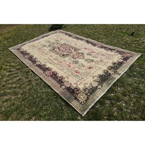 Tapis vintage 6,7 x 10,1 pieds, grand tapis turc, tapis oriental en laine beige et rouge - Product Image 2