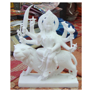 Handmade độc quyền tinh khiết bằng đá cẩm thạch trắng <span class=keywords><strong>durga</strong></span> mata tượng với sư tử đánh bóng sherawali maa moorti - Product Image 1