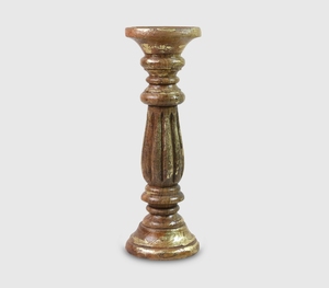 Candelabro de Madera de Mango Natural Hecho a Mano de Lujo con Detalles Únicos en Lámina Dorada, Diseño Decorativo Acanalado - Product Image 3