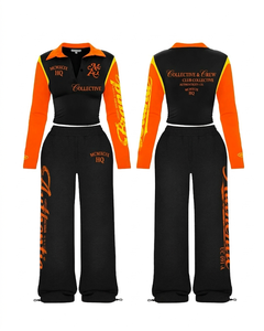 Conjunto de camiseta y pantalones de mezcla de algodón de alta calidad, conjunto con paneles en contraste negro y naranja con logotipo bordado, conjuntos para mujer - Product Image 6