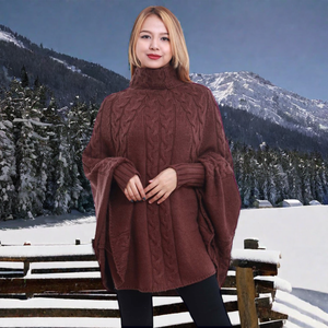 Nueva moda mujer Cable tejido de gran tamaño cuello alto invierno cálido suéter vestido 100% Pashmina/Cachemira elegante estampado Casual - Product Image 3