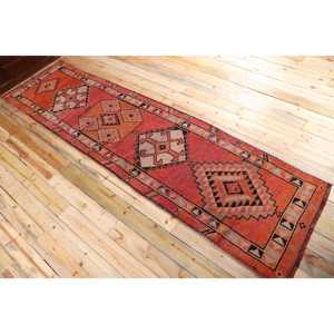 Turkish Vintage <b>Runner</b> Rug 2.9x11.6 ft, <b>Red</b> Black Patchwork Wool Rug - Product Image 4