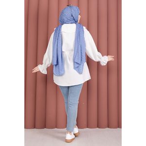 Túnica Blanca para Mujer con Cuello Bordado y Cintura Ajustable con Cordón, Popelina Floral de Rayón, Corte Holgado Informal para Fiestas, Talla XL - Product Image 6