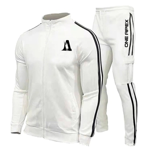 Conjunto de gimnasio deportivo de invierno informal para hombre, chándal cálido con cremallera completa de algodón 100%, chándal liso multicolor para correr, ropa deportiva - Product Image 3