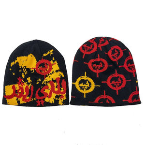Y2K Unisex <b>Beanie</b> <b>Hats</b> All-Print Reversible Jacquard Woven Knit Winter Skull Cap Pom Pom Custom Logo Design 100% <b>Wool</b> Low MOQ - Product Image 1