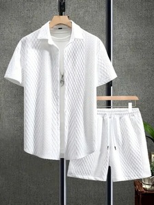 Crown Gate International CG-MF-512198 Conjunto de Camisa de Manga Corta para Hombre, Color Negro y Blanco, Estilo Casual de Verano, Cuello con Capucha, Poliéster - Product Image 3
