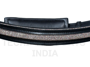 Bridon de cheval en cuir fait main avec bandeau pailleté rose et muserolle rembourrée grise, bridon équestre réglable - Product Image 2