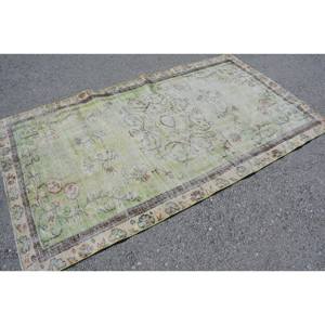 Tapis Vintage Turc Classique Grande Surface 4.5ft X 7.4ft Vert Beige Laine avec Latex Support Patchwork Motif pour Adolescent Couloir Chambre - Product Image 4