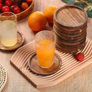 Sous-verres en bois en vrac 5 pouces en bois d'acacia naturel tasse sous-verres empilables réutilisables pour le café - Product Image 4
