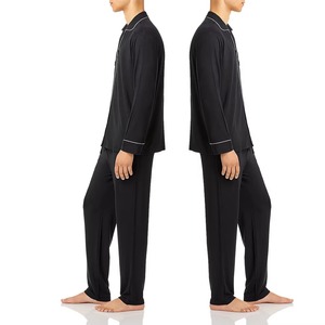 Conjunto de Pijama de Lujo para Hombre, Informal, de Tela Personalizable, Transpirable, Estampado Sólido, Manga Larga, Secado Rápido - Product Image 5