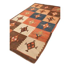 พรมขนสัตว์ขนาดใหญ่ Nayaab Classic รุ่น 9x12 รูปทรงสี่เหลี่ยมผืนผ้า ลายเรขาคณิต สีแดงส้ม ทอแบบเรียบ สำหรับทางเข้าบ้าน ห้องนอน-Paem-1053 - Product Image 2