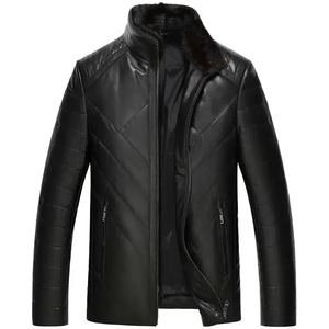 Manteau d'hiver en cuir véritable de mouton pour homme, coupe slim, court, matelassé, imperméable, écologique - Product Image 1
