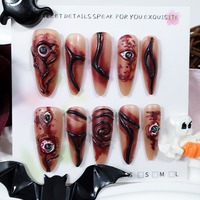 NBL-JX-227 Halloween 3D Eyeball Long Stiletto Press on Nails Réutilisables Couverture Complète Faux Ongles Design Horreur 30 Pièces