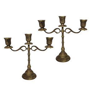 Juego de candelabros antiguos de 5 brazos de calidad superior de dos candelabros de estilo tradicional para la decoración del hogar y la boda - Product Image 1