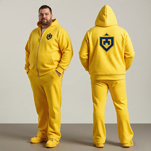 New Custom Logo Men Full Zip Tech Fleece Hoodie & Flare Pant Plus Size Tracksuit / Men Tracksuit 100% Cotton & Breathable Set - Product Image 6