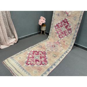 3.2x11.6 ft Turkish Rug, <b>Runner</b> Vintage Rug, <b>Red</b> Camouflage Rug - Product Image 2