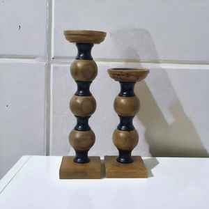 Candelabros de Pilar artesanal de madera de mango de estilo americano de lujo para decoración del hogar brillante Negro Natural para inauguración de boda de Navidad - Product Image 2