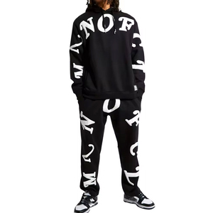 Chándal con estampado de felpa francesa para hombre, conjunto de pantalones de chándal apilados de algodón 100% y Sudadera con capucha, chándales para hombre - Product Image 2